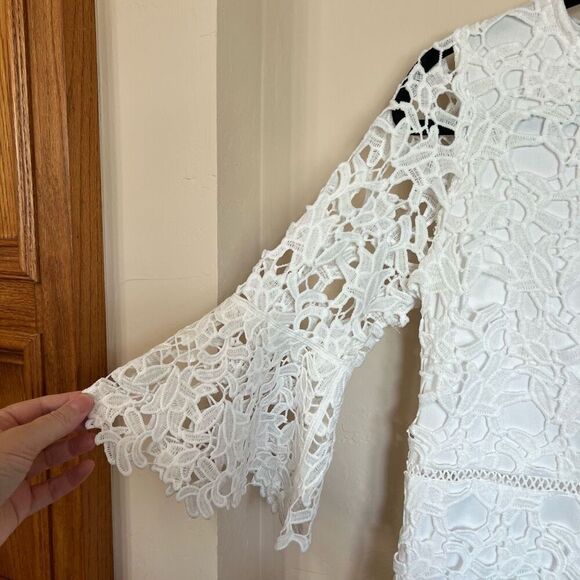 RYAN MICHELLE Sheath Dress Medium White Lace Overlay Lined Bell Sleeve Summer - Picture 6 of 16